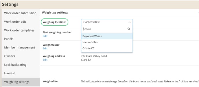 Activating the Advanced Receive Fruit option and Weigh Tag Settings-location