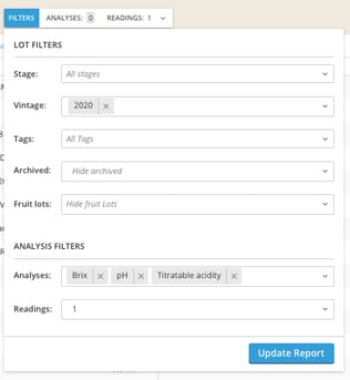 Analysis Reports (by Lot Composite, Individual Vessel or Vineyard Block)-filter