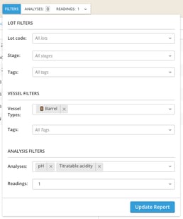 Analysis Reports (by Lot Composite, Individual Vessel or Vineyard Block)-vessel search