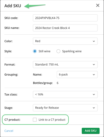 C7 Integration-Add SKU connection
