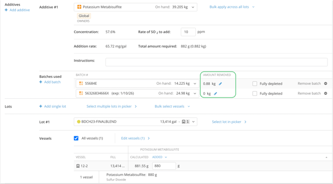 Calc additive - amt removed