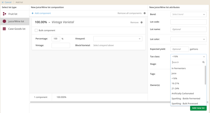 Compliance_Set Tax Class on lOt