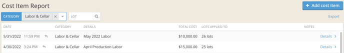 Cost Reports & Reconciliation-cost item report export