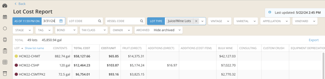 Cost Reports & Reconciliation-lot cost report
