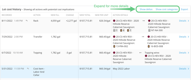Cost Reports & Reconciliation-show deltas cost