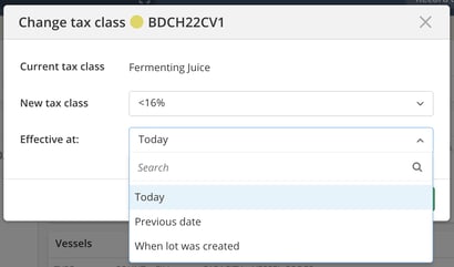 Declare or Edit Tax Class-effective date