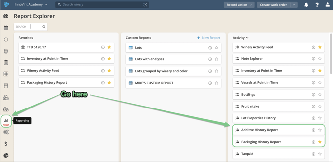 Dry Goods and COGS Reporting-activity reports
