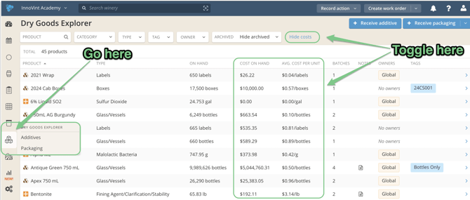 Dry Goods and COGS Reporting-menu toggle