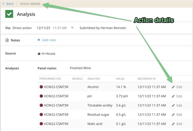 Edit and Delete Analysis Data-action details