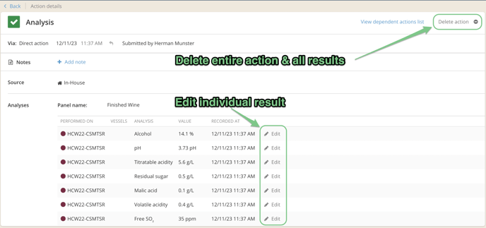 Edit and Delete Analysis Data-delete entire