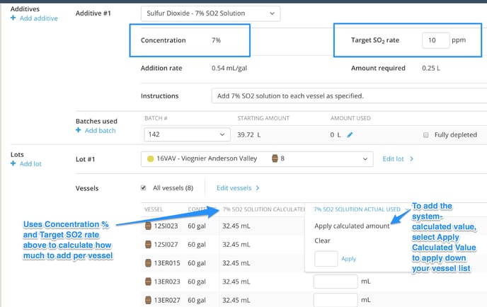How InnoVint is calculating SO2 additions-task