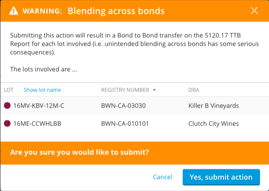 How InnoVint populates the TTB report-across bonds