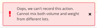 How can I add volume to a lot in weight-error