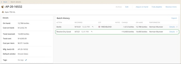How to Add Dry Goods Cost-history