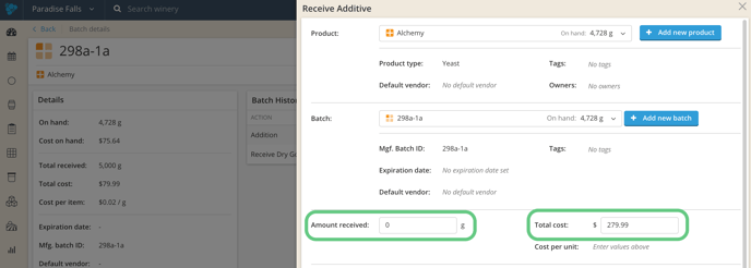 How to Add Dry Goods Cost-rcv cost