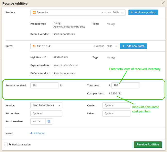 How to Add Dry Goods Cost-rcv