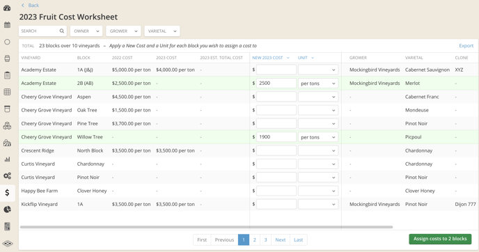 How to Add and Remove Fruit Costs-assign costs