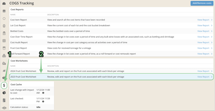 How to Add and Remove Fruit Costs-cogs tracking menu