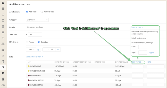 How to Allocate and Remove Costs-cost to add remove