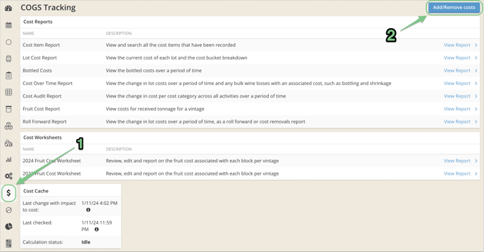How to Allocate and Remove Costs-menu add remove