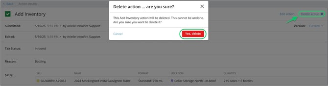 How to Edit or Delete Inventory Actions_Delete action pop up_annotated