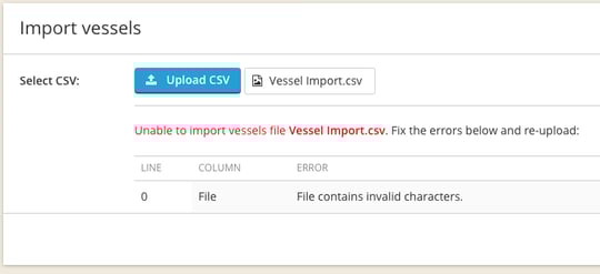 How to Import Vessels via .csv file-error