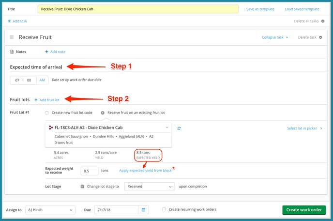 How to Receive Fruit-time add lot action