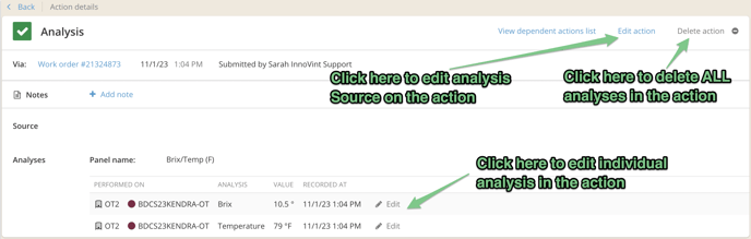 How to Record Analysis via Direct Action or Work Order Task-delete entire action