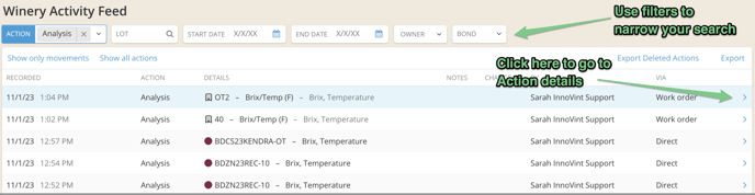 How to Record Analysis via Direct Action or Work Order Task-winery activity feed