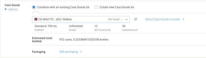 How to Record a Bottling-combine case goods