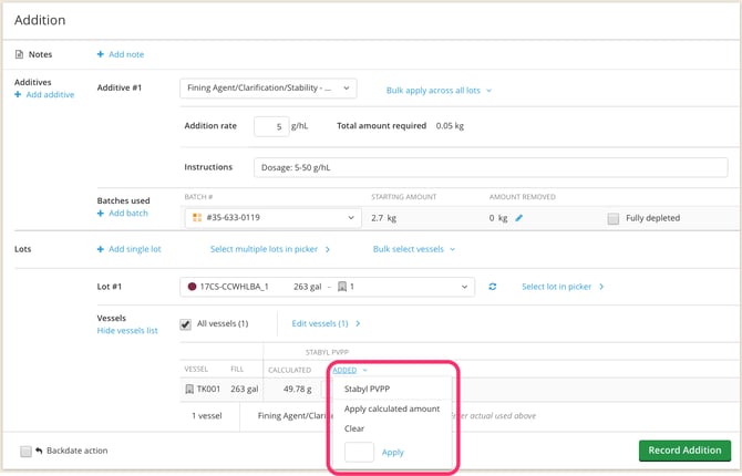 How to Record an Addition-bulk apply