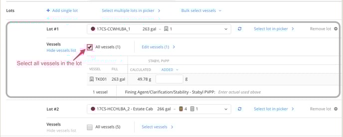 How to Record an Addition-select all vessels