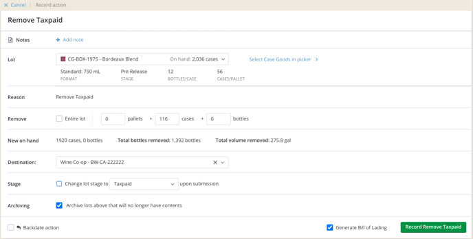 How to Remove Case Goods as Taxpaid-populate
