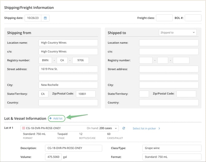 How to create a Bill of Lading (BOL)-add lot
