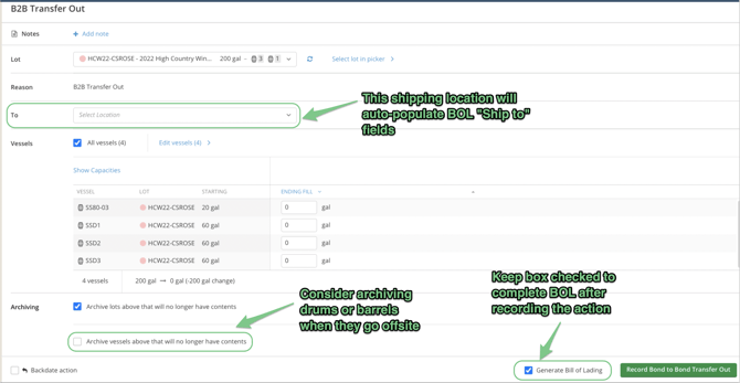 How to create a Bill of Lading (BOL)-transfer out
