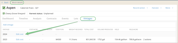 How to manage vineyard contracts-vintage tab