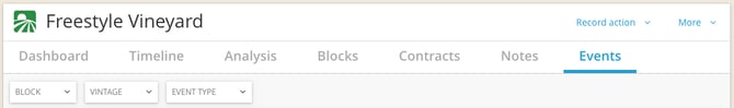 How to record and track vineyard event_event tab