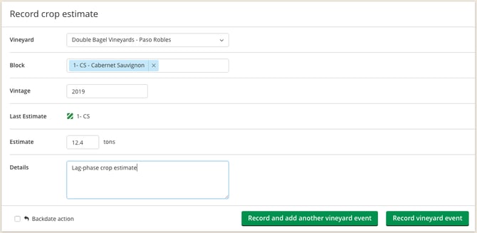 How to record and track vineyard events_record crop estimate