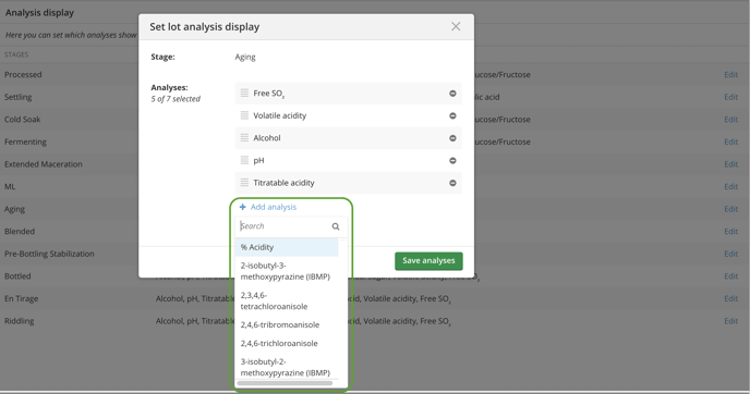How to set Custom Lot Stage Analyses-set display