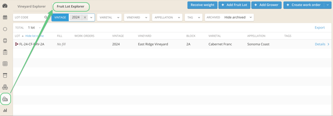 How to track vineyard data in Fruit Lots-explorer pg