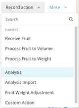 How to track vineyard data in Fruit Lots-record menu