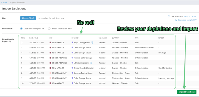 Import Depletions - success