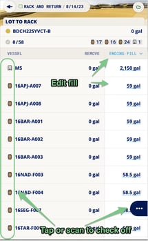 InnoApp How to complete a Rack and Return-edit vessel fill