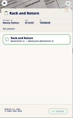 InnoApp How to complete a Rack and Return-select task