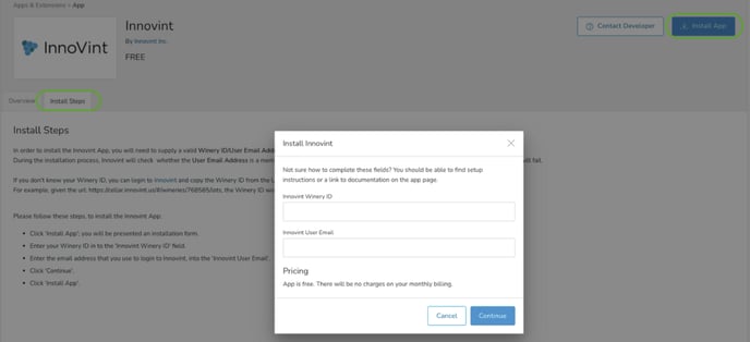 InnoVint + Commerce 7 - Streamlined Product Creation-install step