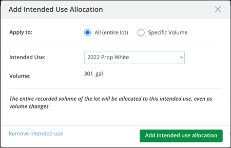 Intended Use - Add allocation all