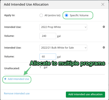 Intended Use - Add allocation partial