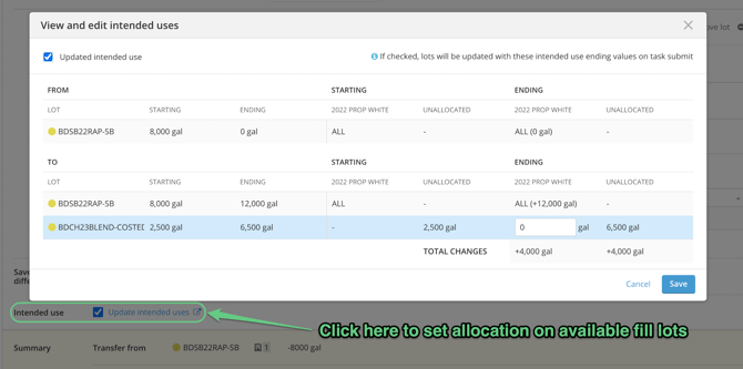 Intended Use - allocate on work order