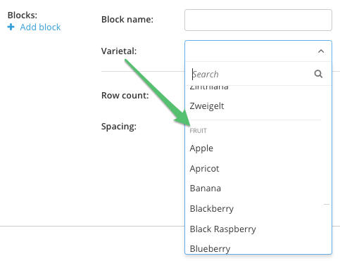 Add Vineyard Sources_Non-grape sources_Select correct varietal