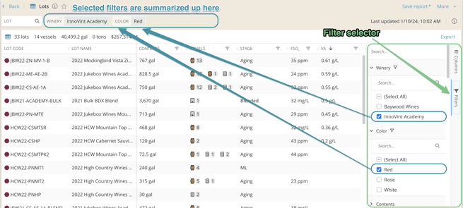Custom Reports_Sort and filter columns_right hand filter selector